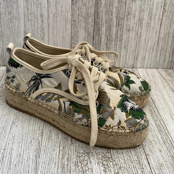 Anthropologie J/Slides Embroidered Tropical Print Platform Sneakers Size 7.5 - Picture 8 of 10